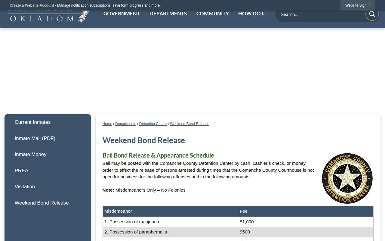 Comanche County booking release procedure source